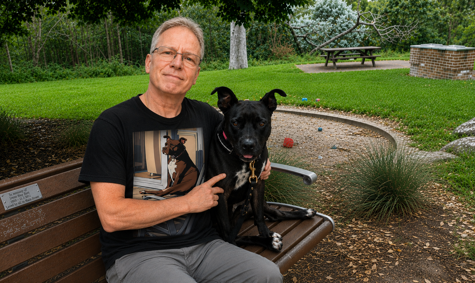 Bill, owner of Mugshot Creations, with his dog Serena